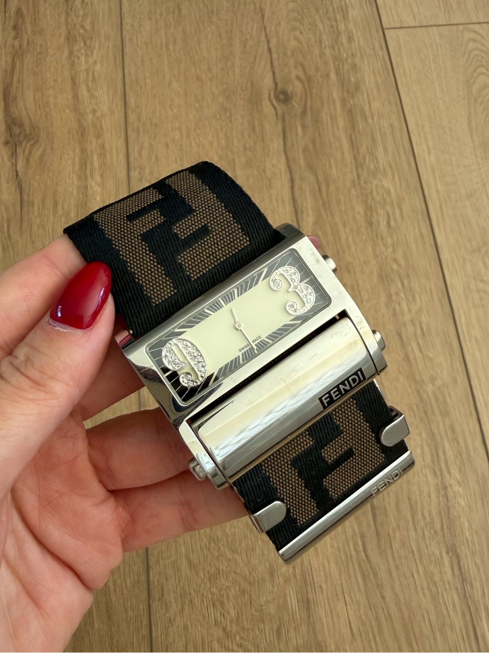 Fendi B. Stainless Steel Zucca Canvas Wrist Watch Black & Brown